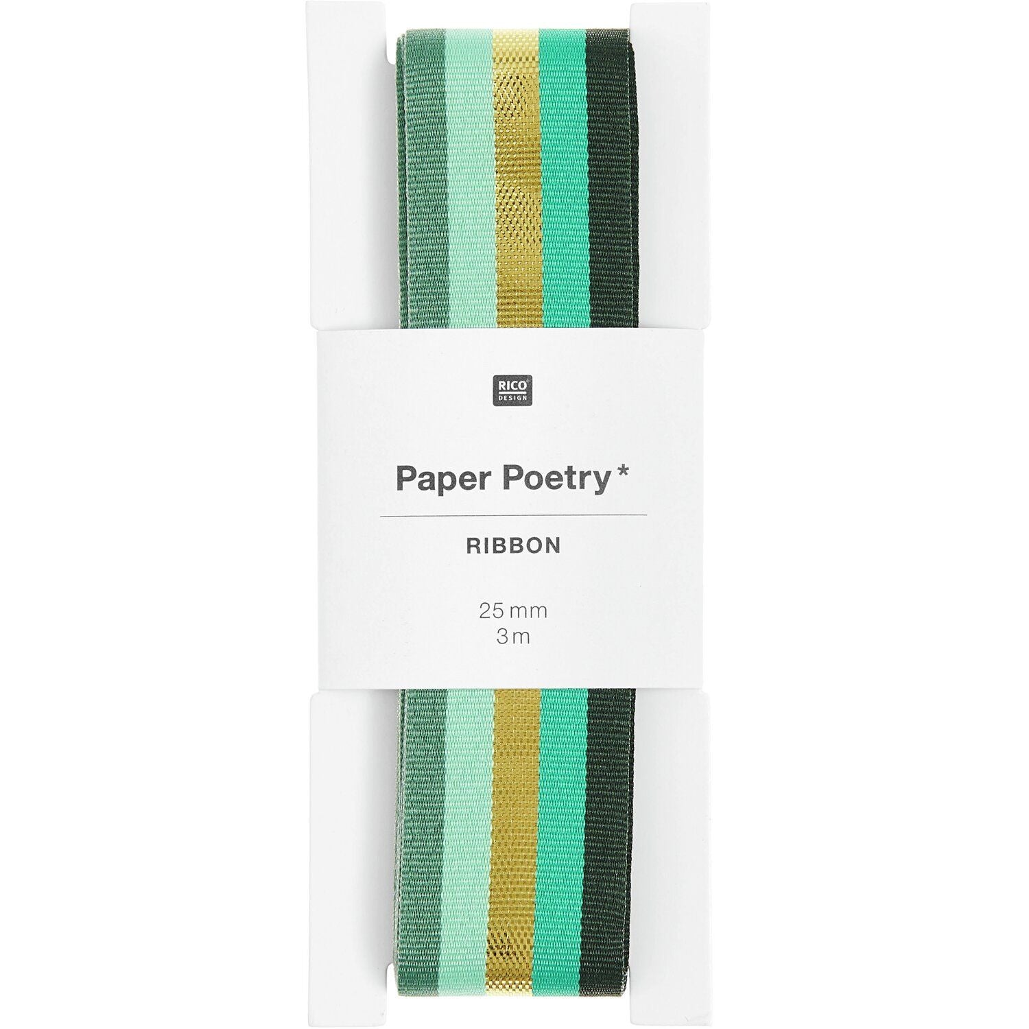 Webband "Multi Streifen Grün-Gold" 25mm x 3m/ Paper Poetry