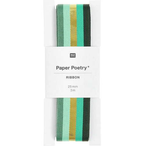 Webband "Multi Streifen Grün-Gold" 25mm x 3m/ Paper Poetry