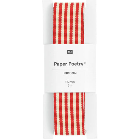 Webband "Duo Streifen Rot-Creme" 25mm x 3m / Paper Poetry