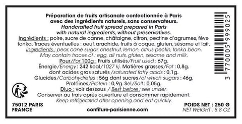 Kastanien-, Birnen- & Tonkabohnemarmelade 250g / Confiture Parisienne