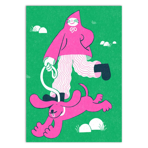 Grußkarte "Cat Walking Dog" / Yuk Fun