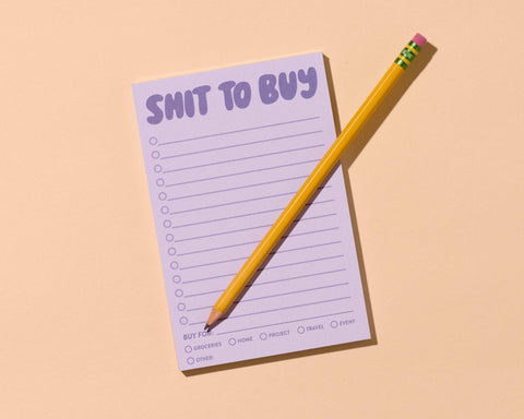 Notizblock „Shit To Buy“ / And Here We Are