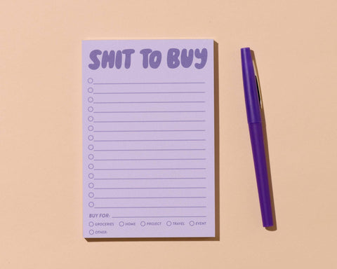 Notizblock „Shit To Buy“ / And Here We Are