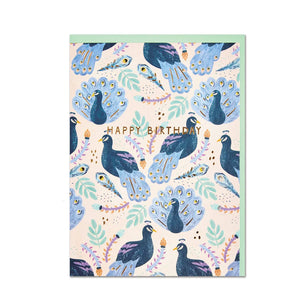 Karte „Happy Birthday Pfau“ / Raspberry Blossom