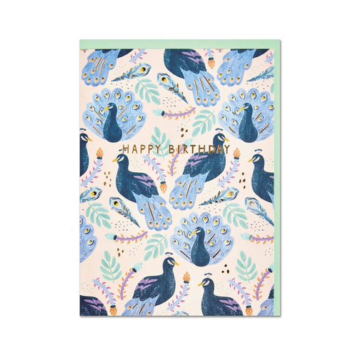 Karte „Happy Birthday Pfau“ / Raspberry Blossom