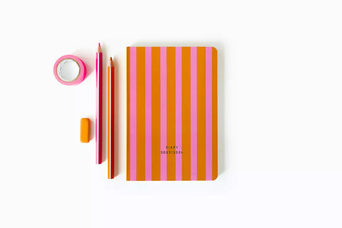 Diary Schulkalender 2023 - 2024 gestreift rosa & orange / Fabrique à la Carte
