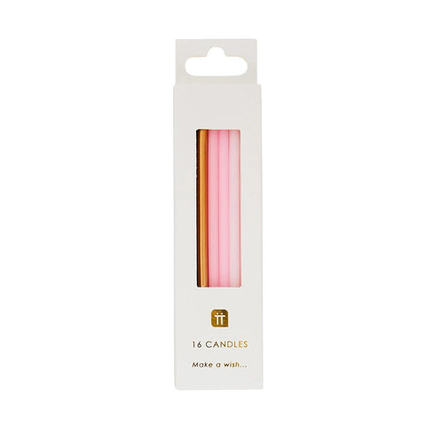 Lange Geburtstagskerzen rosa/weiß/gold — 16er-Pack / Talking Tables