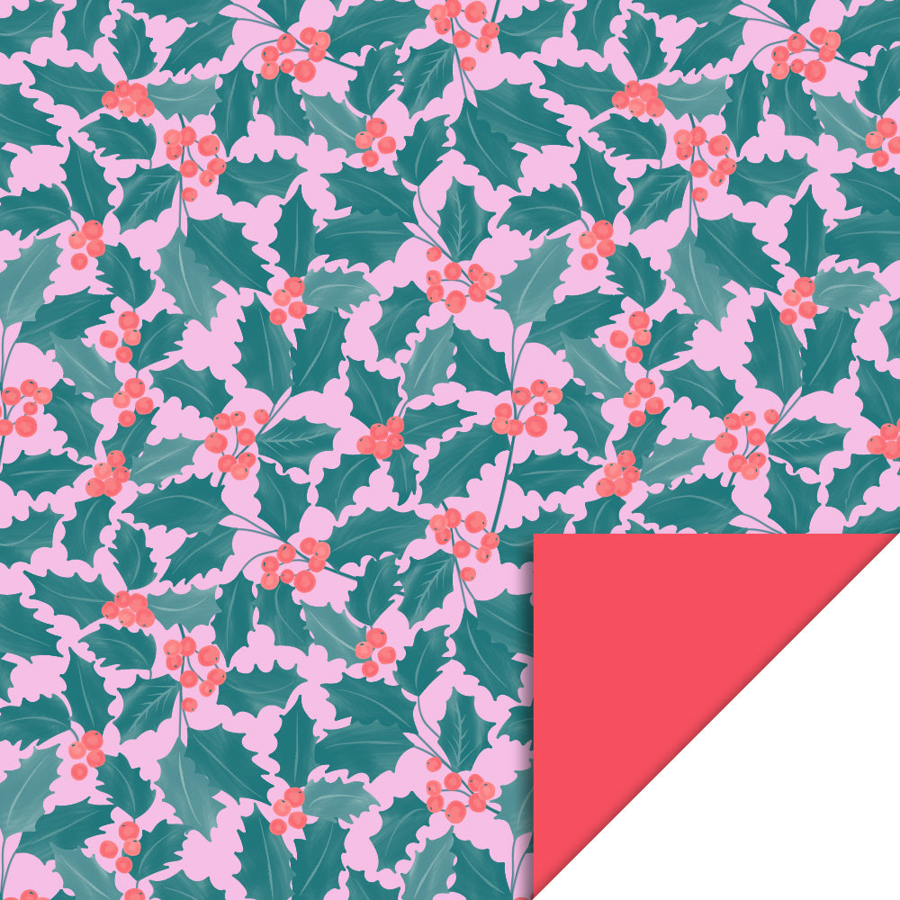 Geschenkpapier Rolle „X-mas Holly Leaves - Red" / House of Products