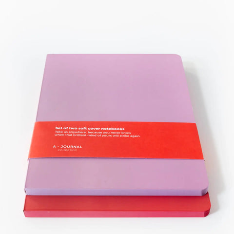 Softcover-Notizbücher, Korallenrot und Flieder, 2er-Set  /  A-Journal