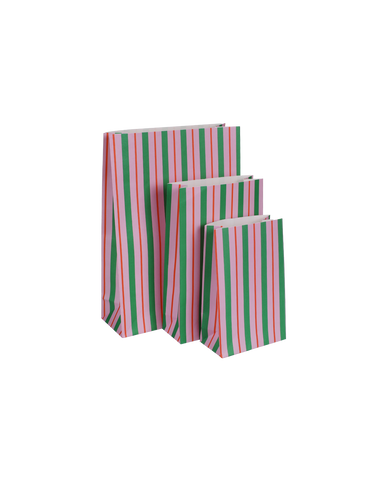 Geschenktüte L „Streifen Fuchsia + Grassgrün" 6 Stück /  P&P