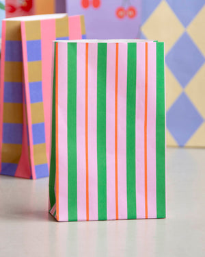 Geschenktüte L „Streifen Fuchsia + Grassgrün" 6 Stück /  P&P