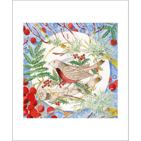 Weihnachtskarte "Winter Bird and Berries" / Angie Lewin