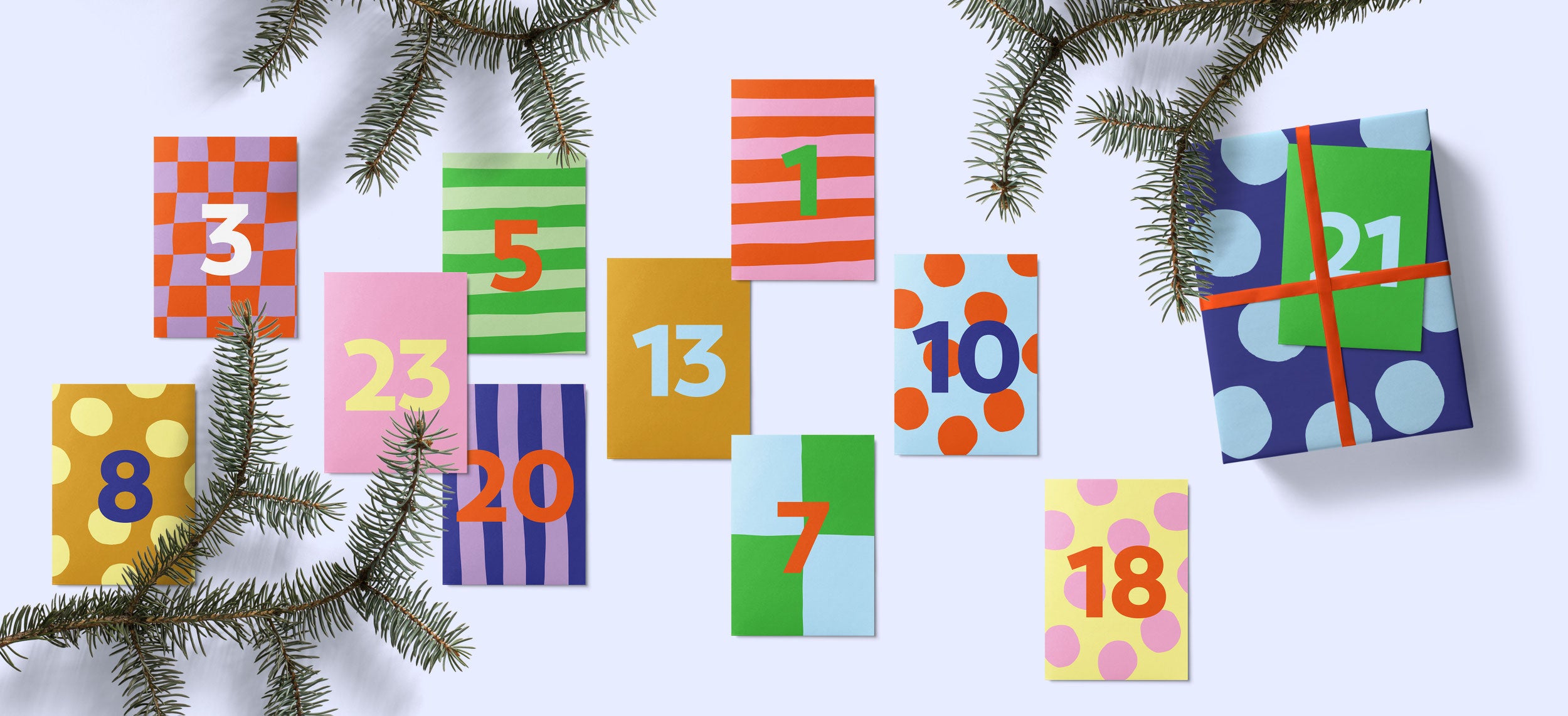 24 Bunte Minikarten-Adventskalender / Unter Pinien