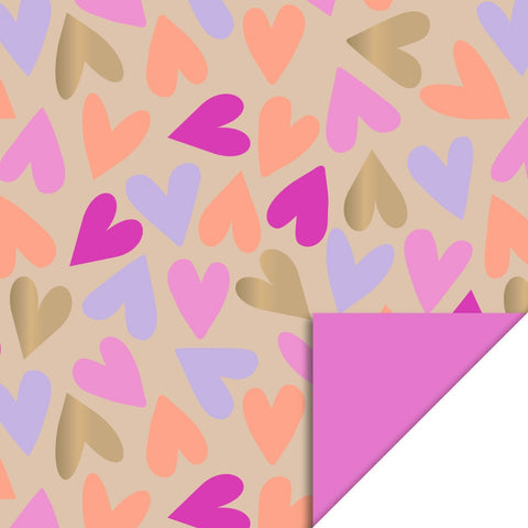 Geschenkpapier Rolle "Big Hearts Gold - Bright Pink" / House of Products